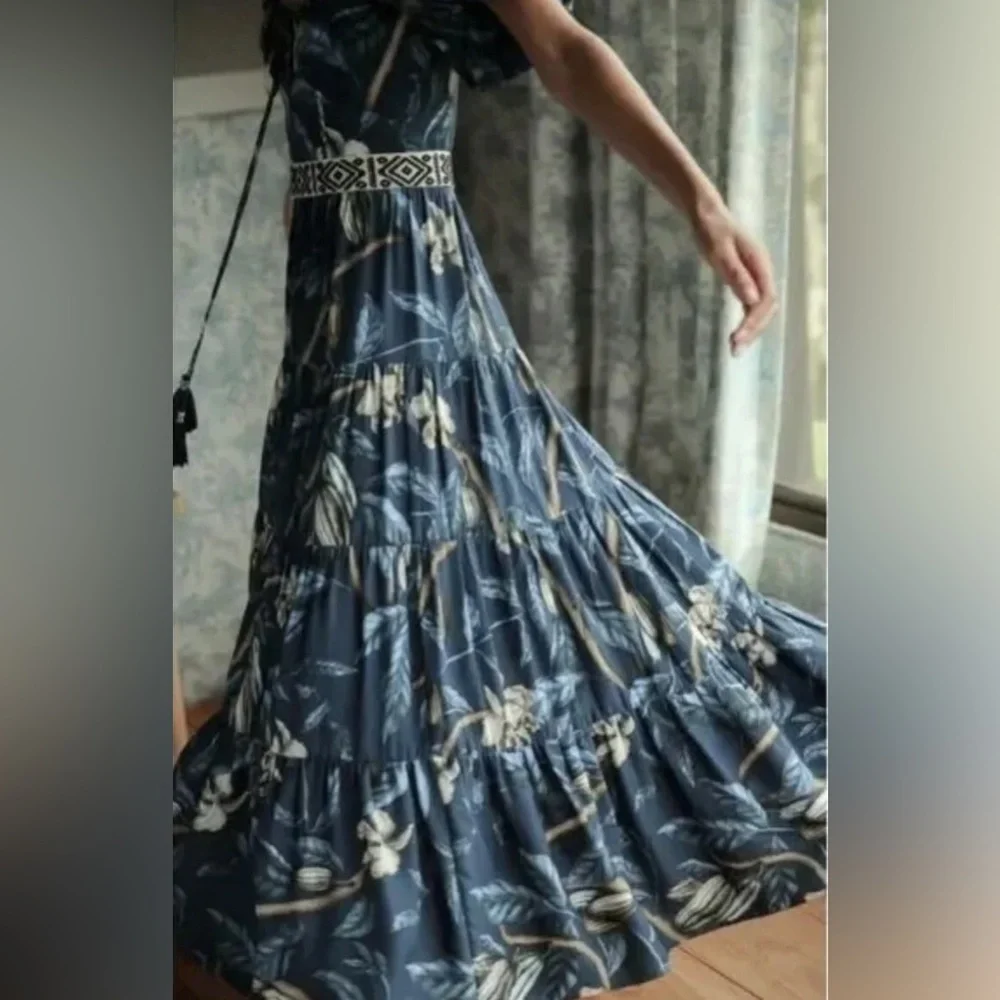 $1350 New Johanna Ortiz Botanical Heritage Long Floral Crepe Dress - Picture 5 of 15